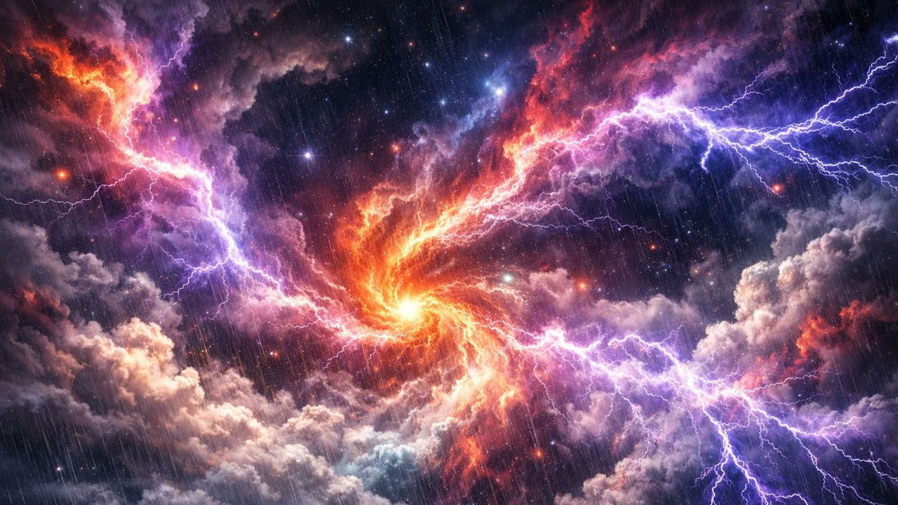 COSMIC STORM & RAIN 🌌⚡ Deep Sleep in 5 Minutes | 10 Hours of Relaxing Space Ambience