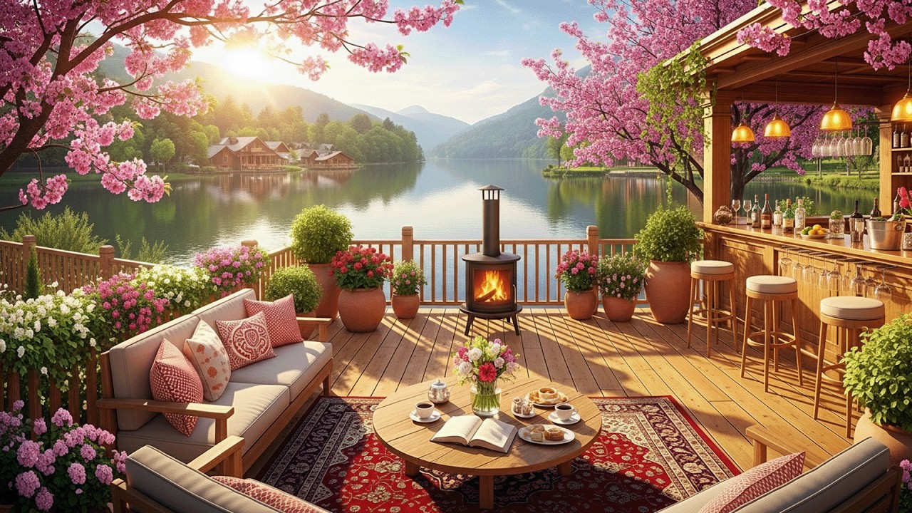 Cozy Lakeside Cabin Morning 🔥 Relaxing Piano with Crackling Fire Sounds for Deep Focus and Study