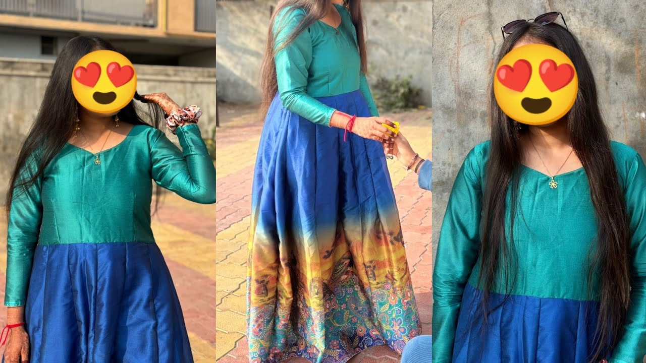 Anarkali dress cutting and stitching | Old saree into long gown/frock/dress | Saree reuse 