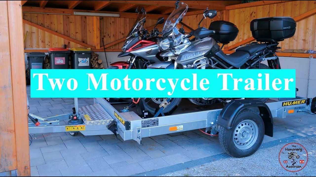 Motorcycle trailer with hydraulic lift and drop - Triumph Tiger XRT