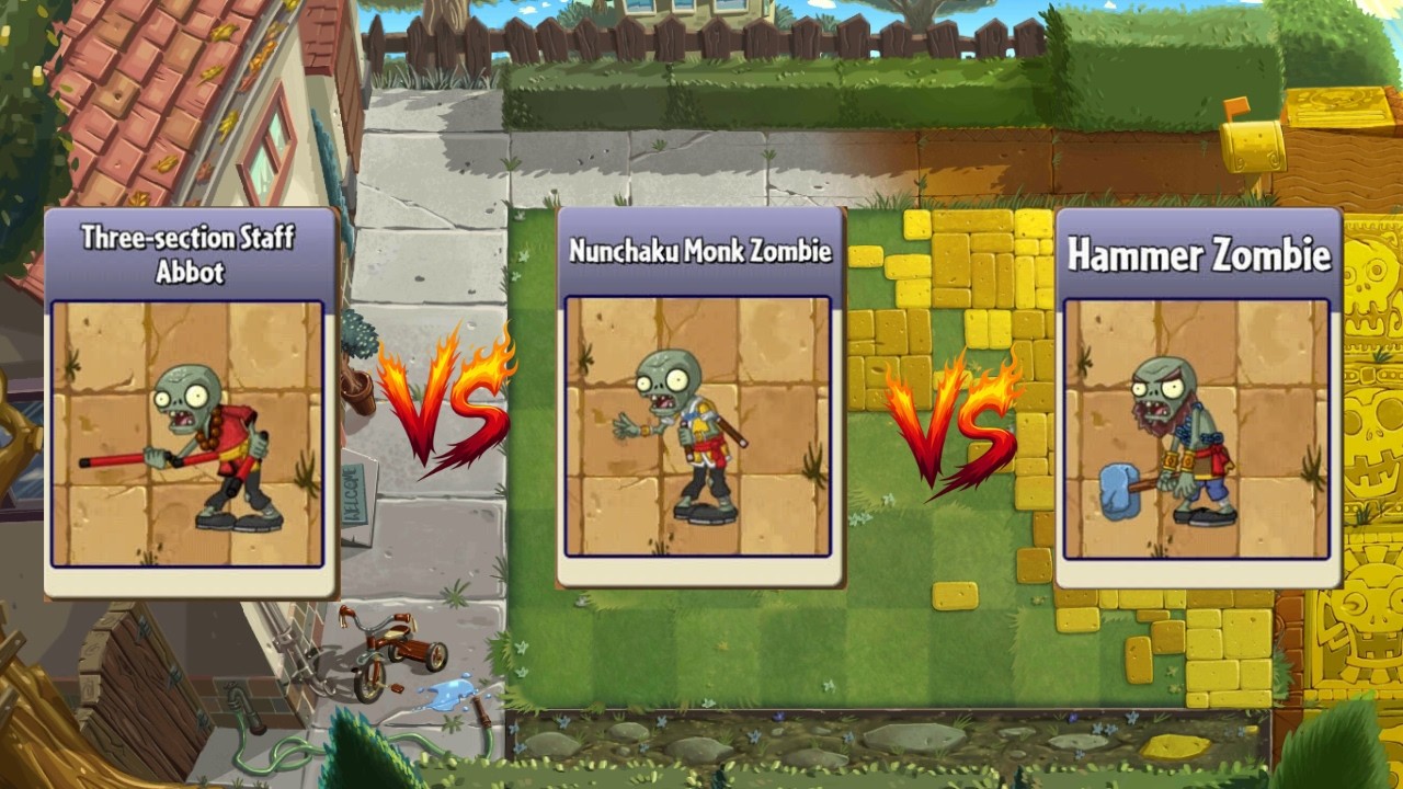 Drumming Zombie vs Three-section staff vs Nunchaku Monk