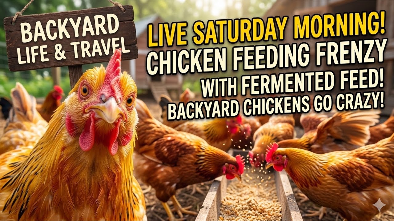 Saturday Morning Stream Chicken Feeding Frenzy with Fermented Feed | Backyard Chickens Go Crazy
