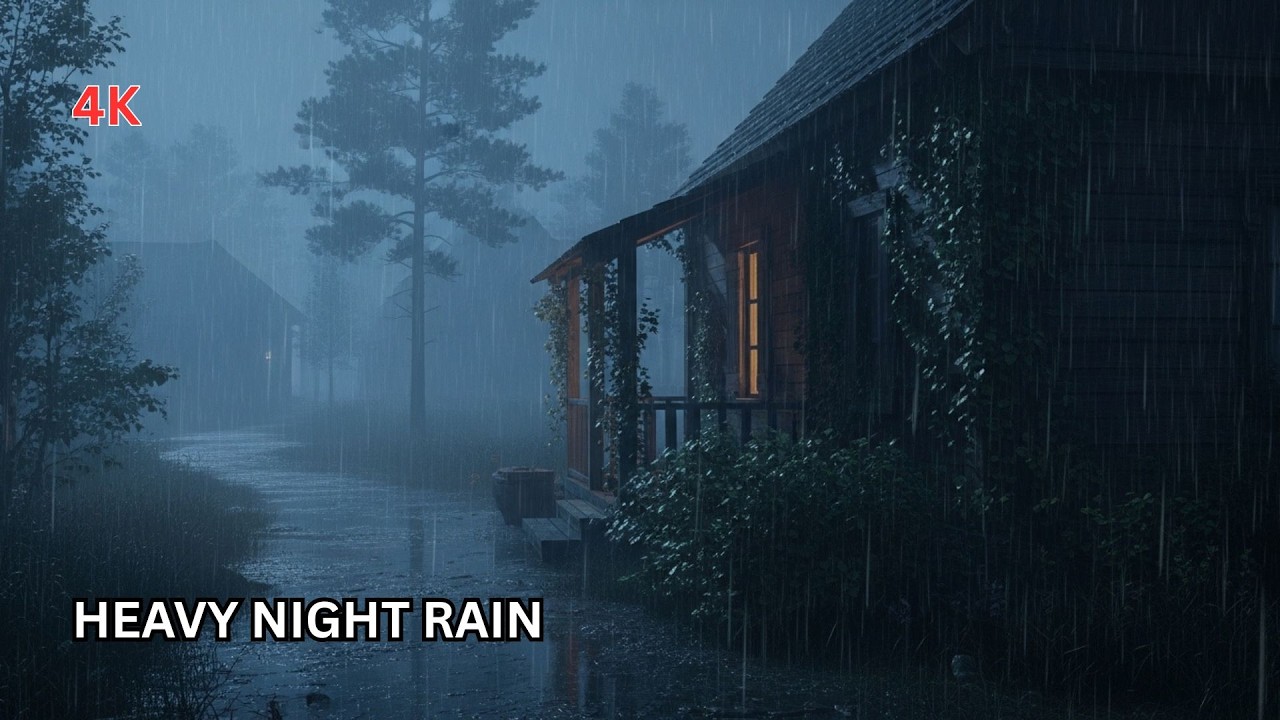 Dark Cottage in the Rain | 2 Hours of Heavy Downpour Ambience for Relaxation