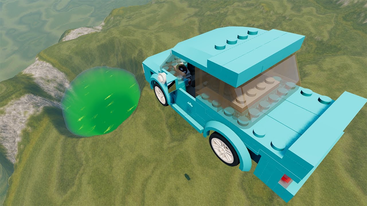 LEGO Car Jumping Into Lava, Boat, Volcano - BeamNG.Drive