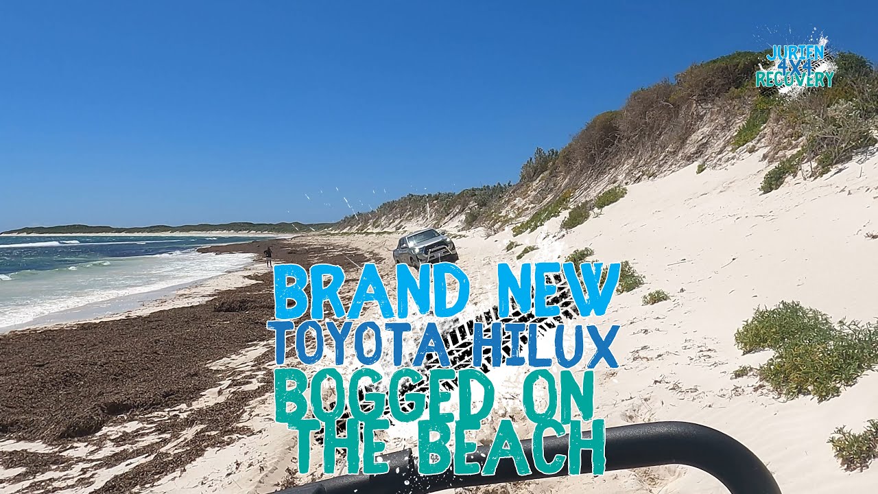 Brand new Toyota Hilux gets stuck on the beach at Hangover Bay Western Australia. - 4x4 Recovery