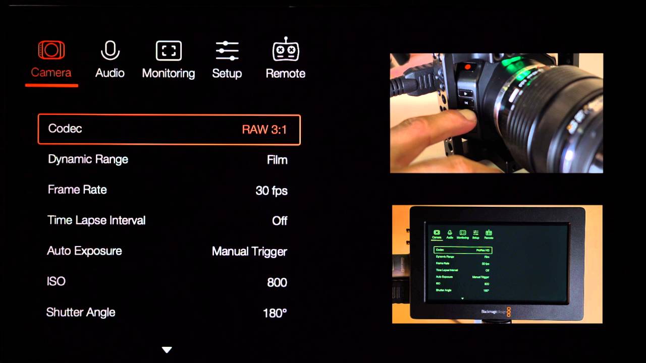 Blackmagic Design Micro Cinema Camera and Video Assist Menu System