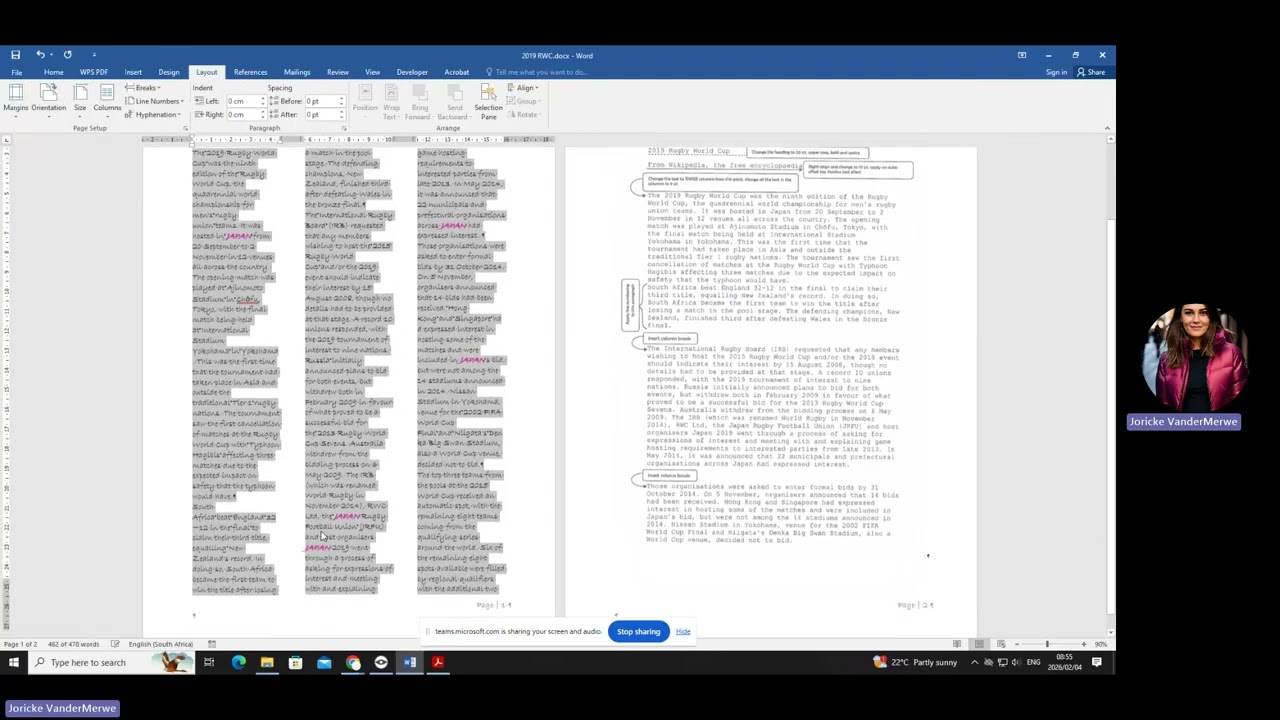 N4 Columns and Tables in Word