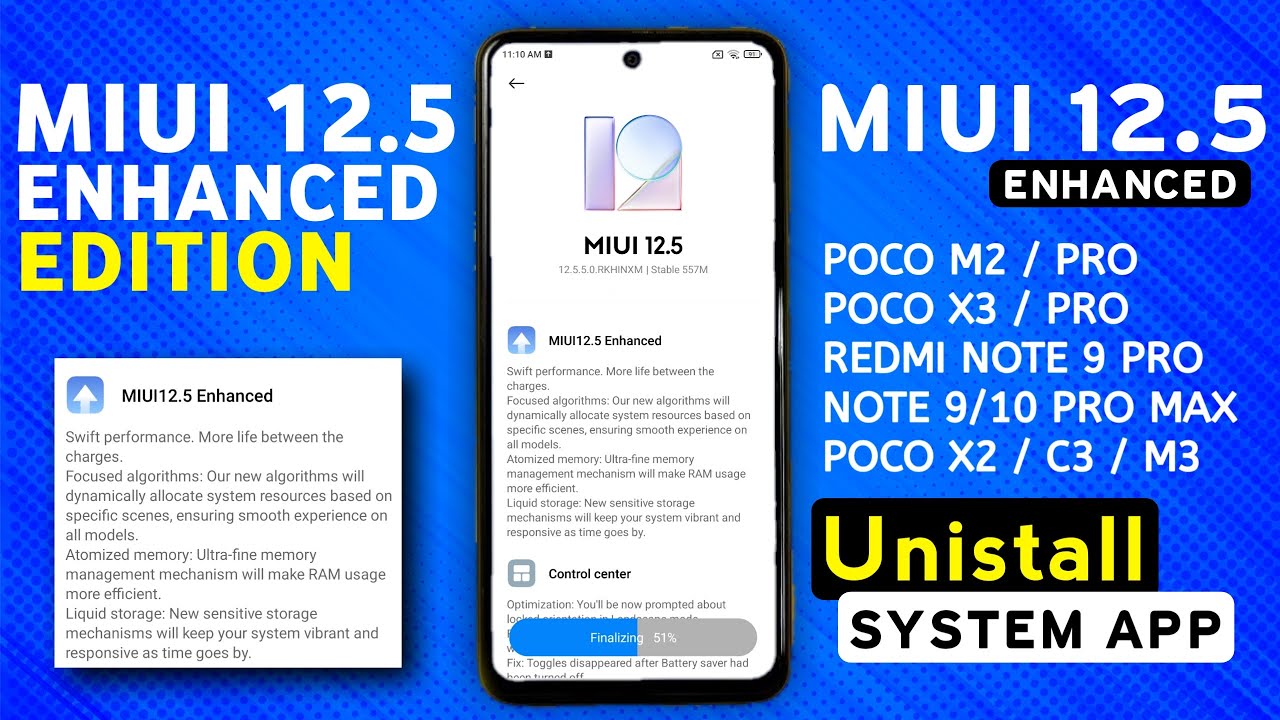 MIUI 12.5 ENHANCED EDITION - Unistall System App | Poco M2/M2 Pro,Poco X3,Redmi Note 9,10 Pro/Max,8a