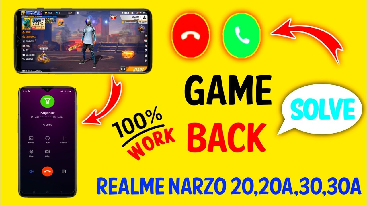 Free fire & pubg play time incoming call receive game Back problem solve, realme Narzo 20,20a,30,30A