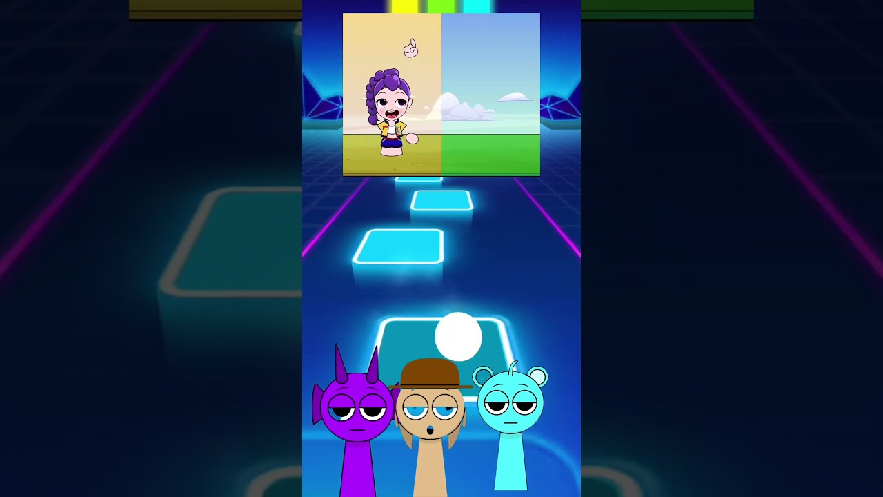 Tiles Hop Challenge with Funny Cartoon Characters | Neon Beat Jump Game