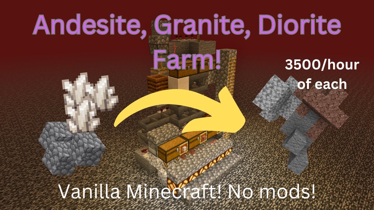 Granite, Andesite, Diorite Farm! Vanilla, NO MODS! 50 Stacks per hour! #tutorial #minecraft
