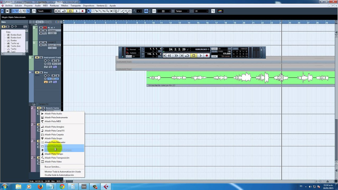 Tutorial Cubase - Pista tempo, tipo de compas y marcadores