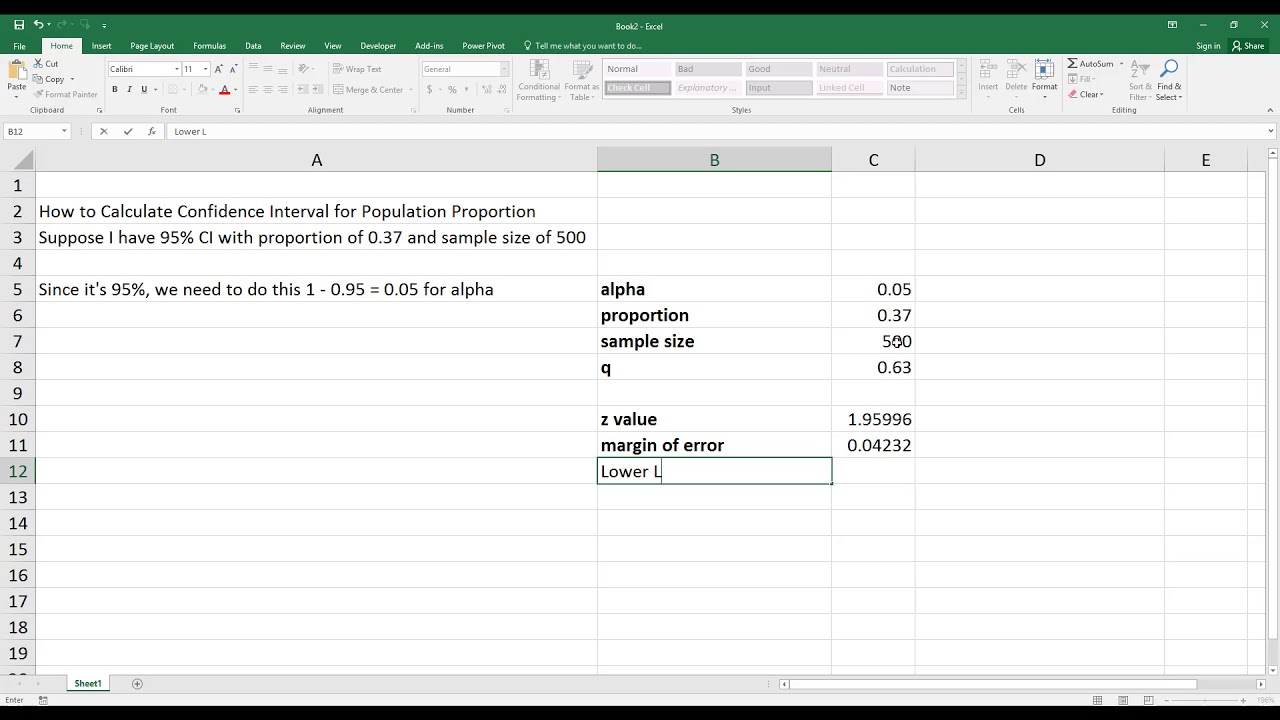 How to Calculate Confidence Interval for Population Proportion in Excel. [HD]
