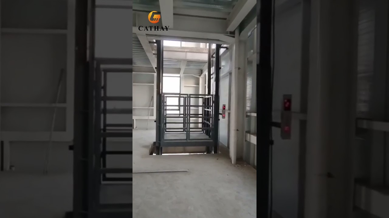 Capacity 1ton, double guide rail factory freight elevator#cathaylift #cargolift #goodslift