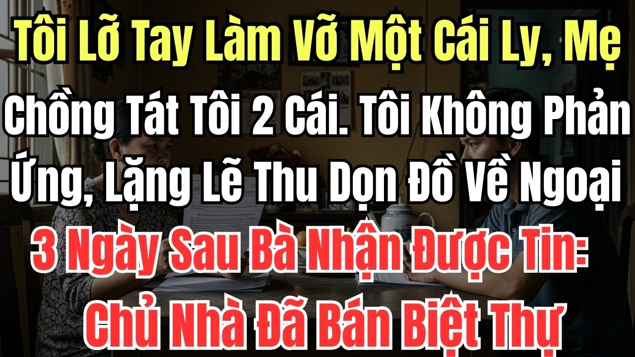 Tôi Lỡ Tay Làm Vỡ Một Cái Ly, Mẹ Chồng Tát Tôi 2 Cái. Tôi Không Phản Ứng, Lặng Lẽ Thu Dọn Đồ Về