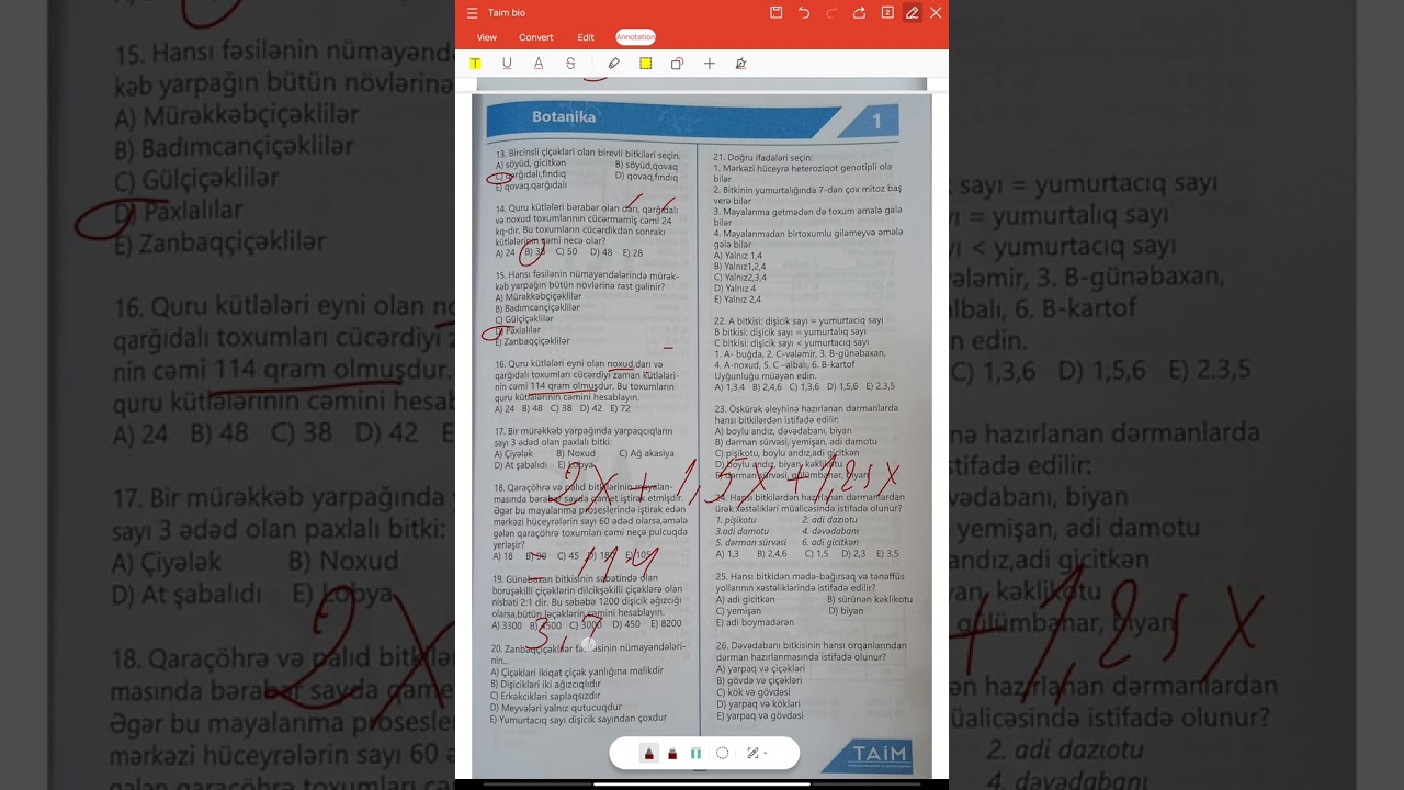 Ali toxumlu  bitkilər.Taim test bankı.test izahı