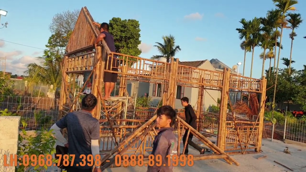 Thợ thi công nhà tre hai mái truyền thống ở hải phòng,thi công nhà tre mái lá