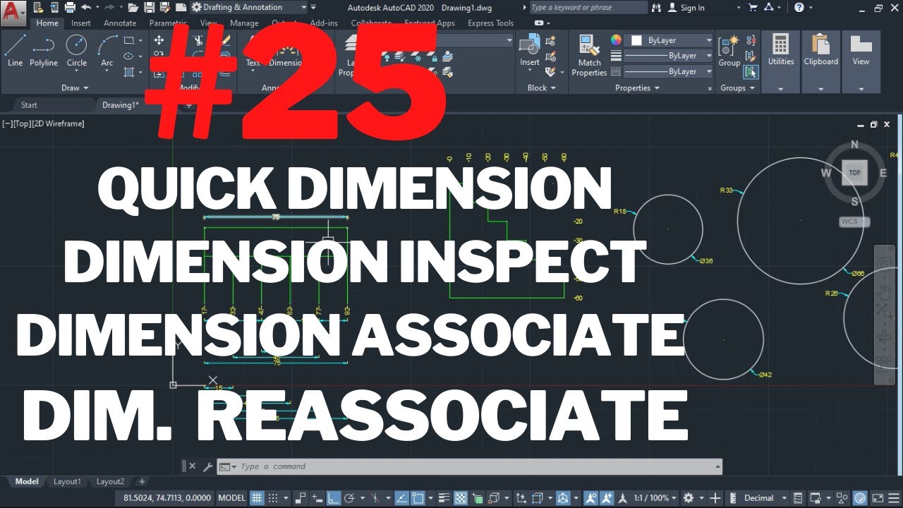 Quick Dimension, Dimension Inspect, Dimension Associate, Dimesion Reassociate in AutoCAD2020