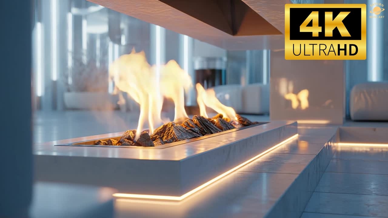 Futuristic Interior Fireplace | Elegant Fire Ambience for Relaxation, Study & Luxury Atmosphere 4K