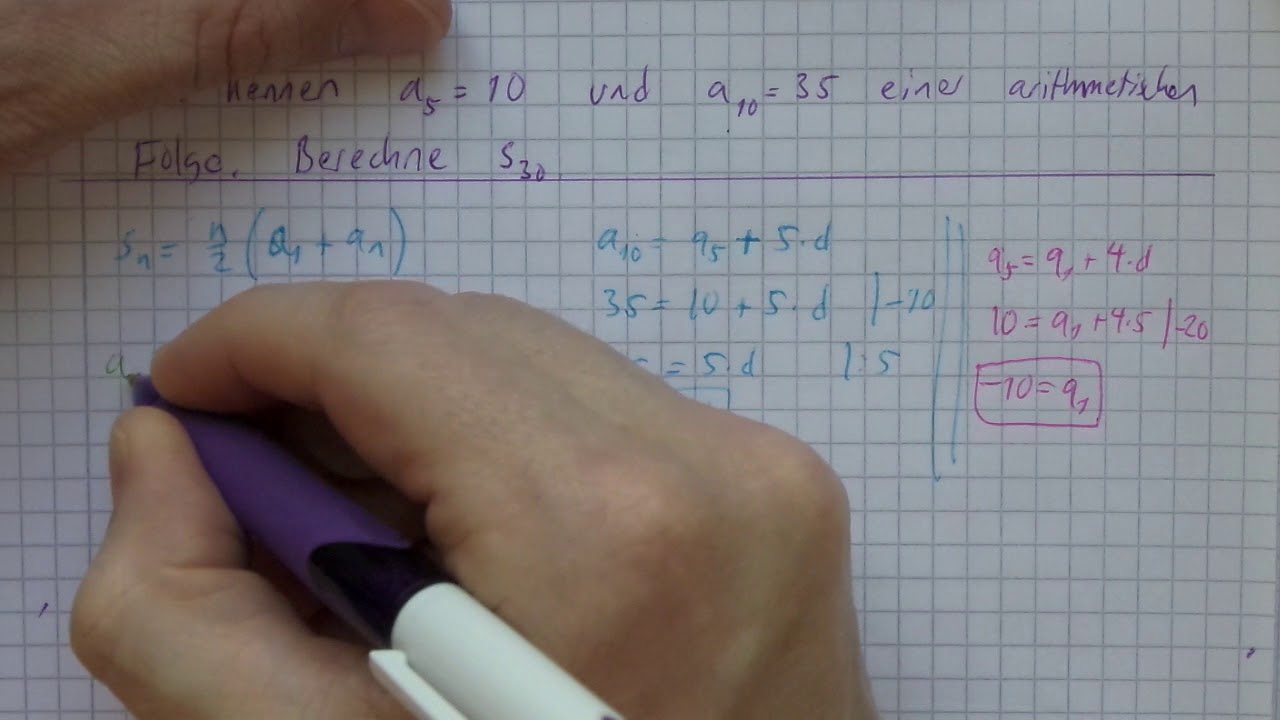 0e Arithmetische Reihe, Rechenbeispiel