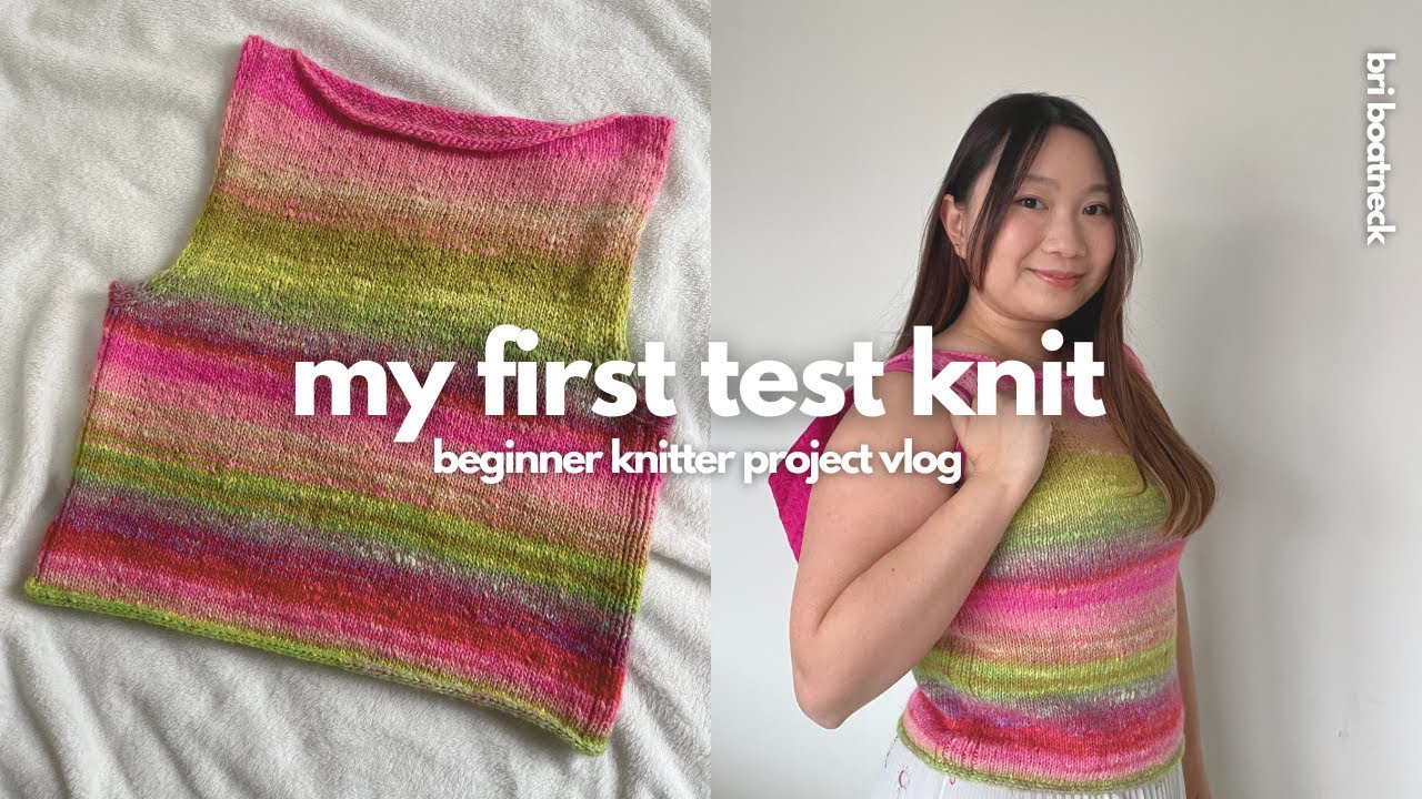 my first test knit: bri boatneck by midsummerknits 🩷💚 | beginner knitter project vlog
