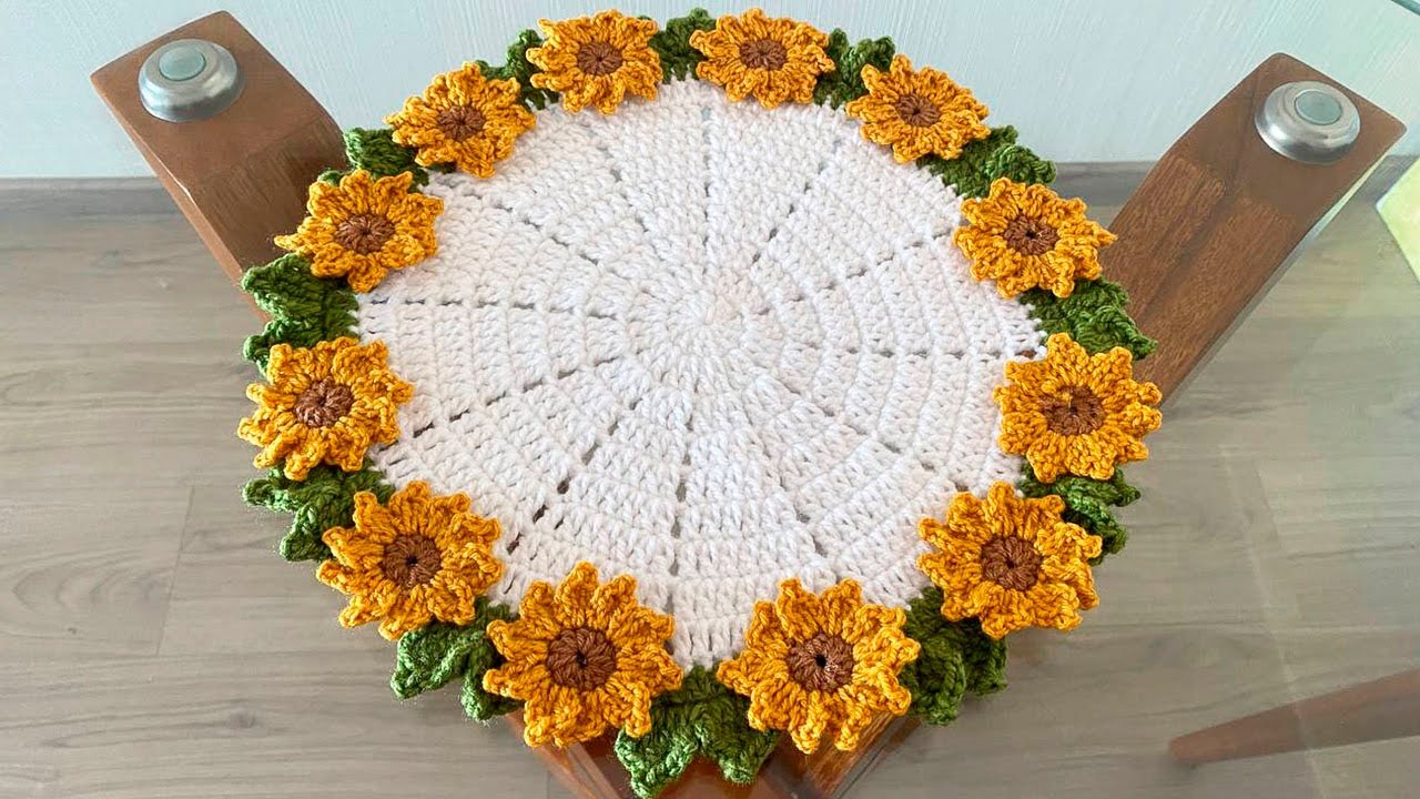 La famosa Manta de ramo | Individual de Mesa tejido a crochet Girasol, paso a paso muy fácil❤