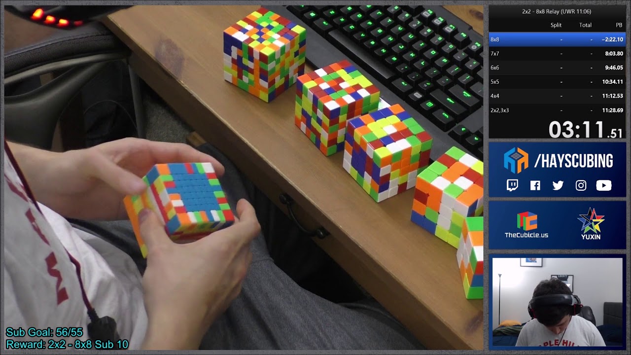 9:44.06 2x2 - 8x8 Rubik's Cube Relay! (Unofficial World Record)