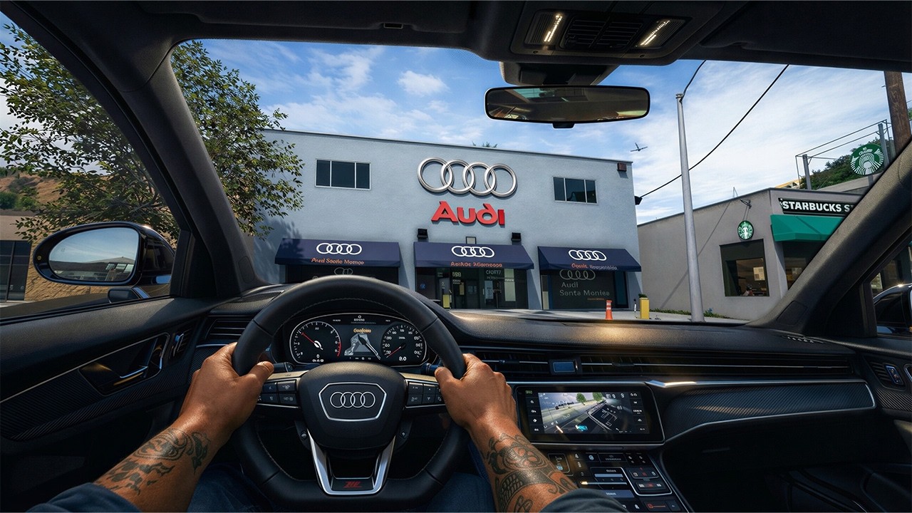 Inside a REAL Santa Monica Audi Dealership in GTA 5! Test Driving & Buying REAL Cars!