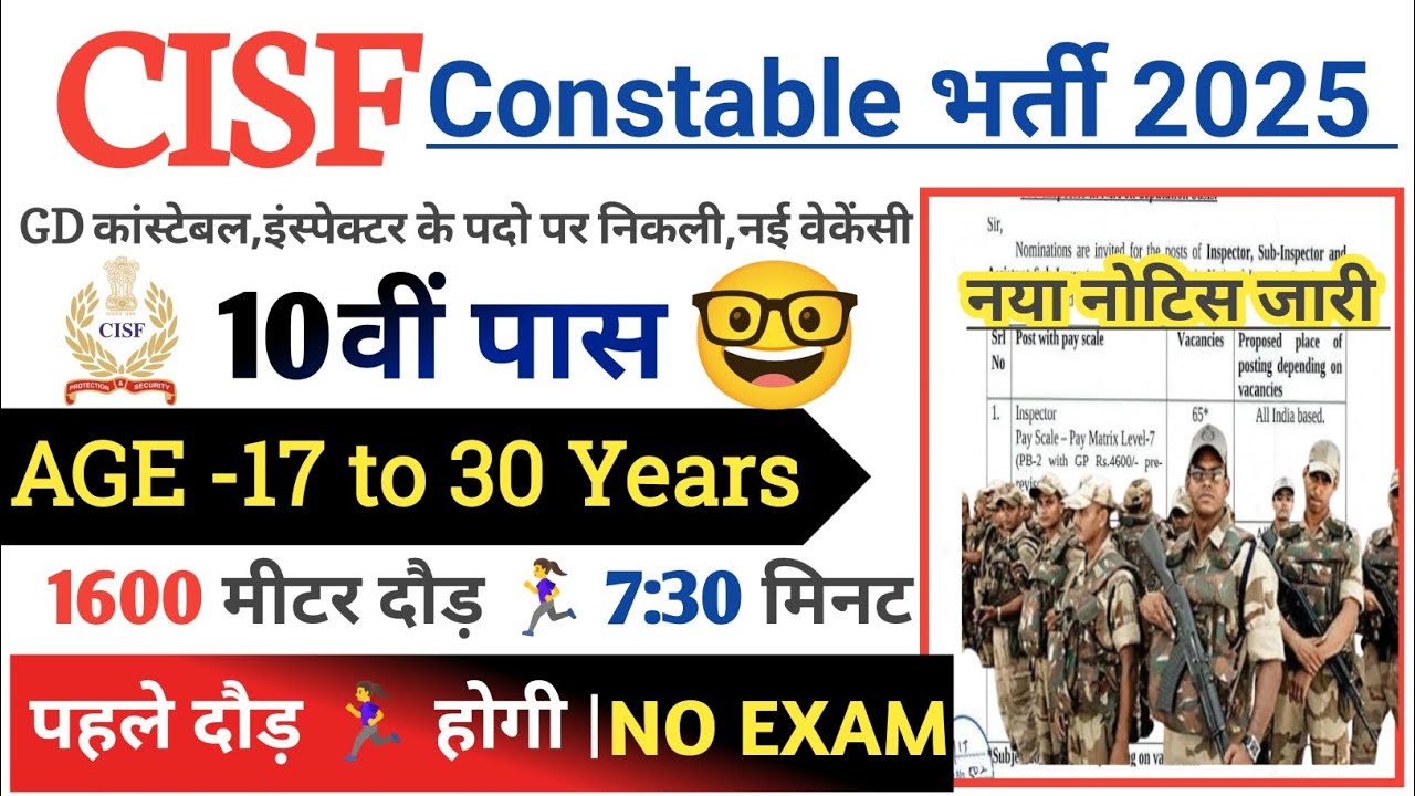 CISF Rally Recruitment 2025 Notification | CISF New Vacancy 2025 | Bharti December Jobs 2025 | 10th