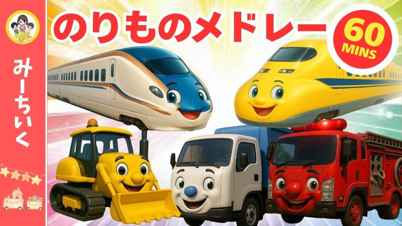 【うた】のりもののうたメドレー はたらくくるま 新幹線 電車 パトカーなど大集合
