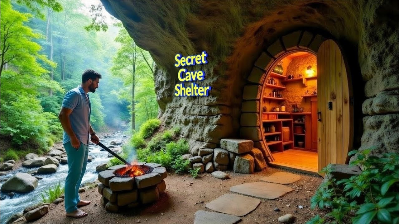 Built a Secret Luxury Shelter Inside a Cave – Survived a Massive Storm! | ASMR Build