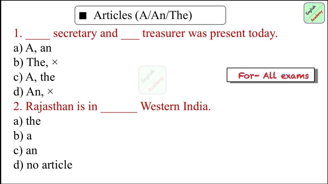 Article(A/An/The) practice set-7