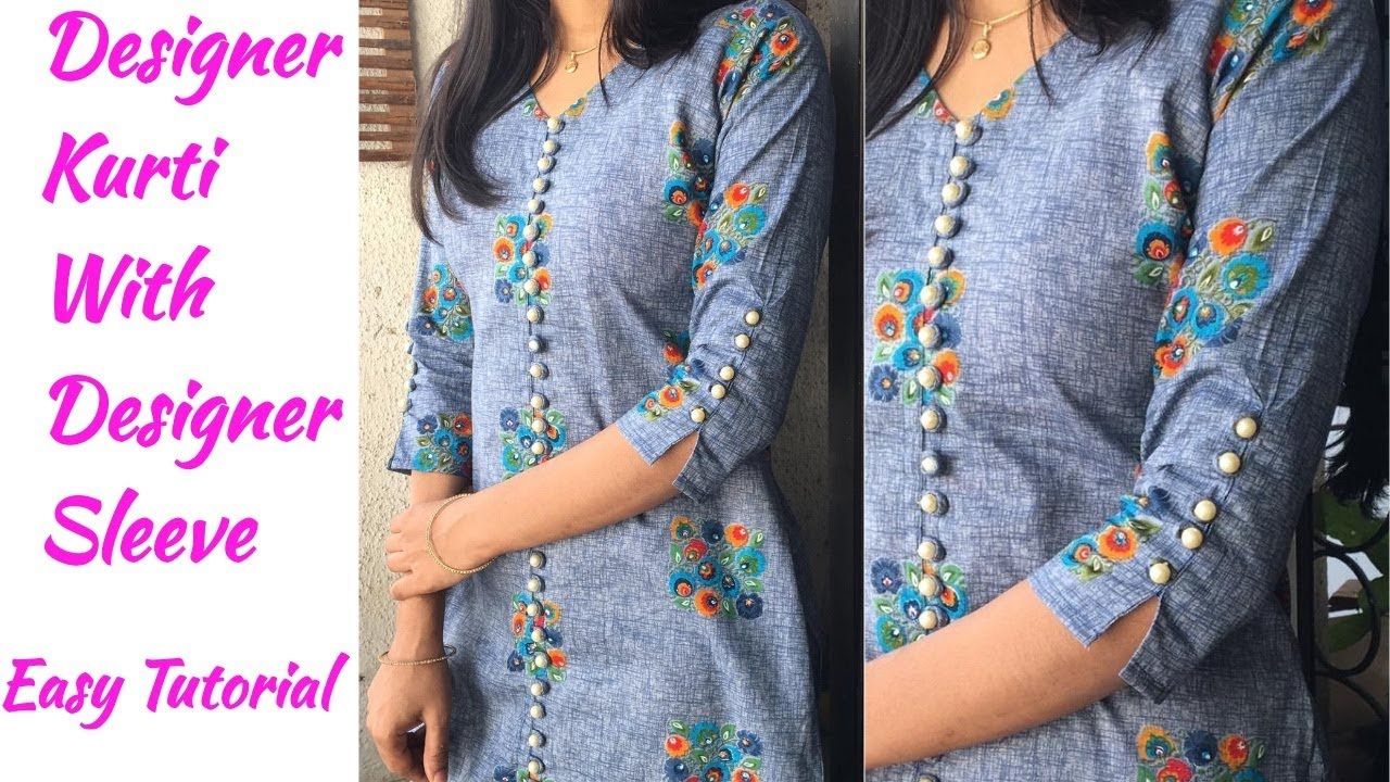 DIY Designer Kurti Cutting and Stitching with Designer Sleeves