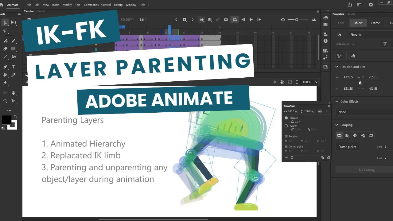 Adobe Animate character animation Tutorial, Ik-FK using layer parenting in Adobe Animate #animation