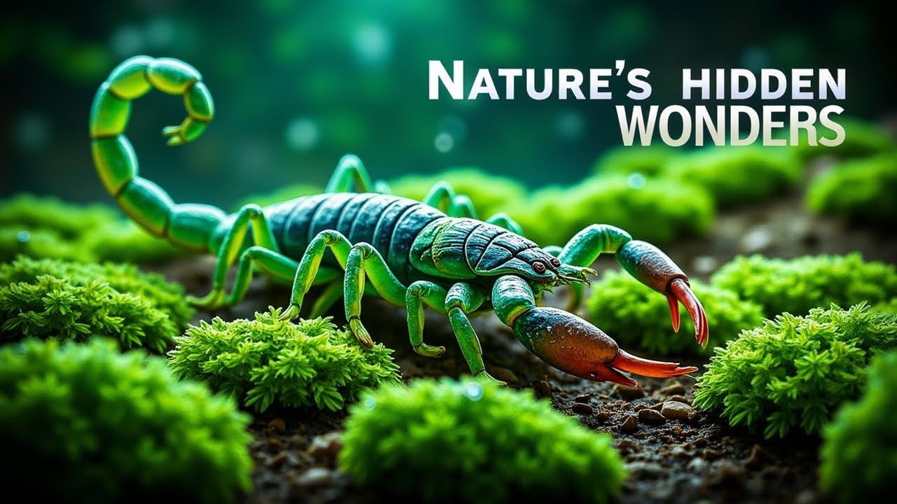 Jade Scorpion Walking on Vibrant Green Moss  Amazing Nature Close Up