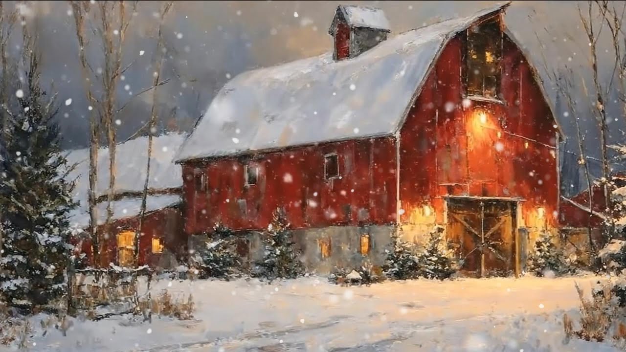 Cozy Winter Barn | Falling Snow Ambience for Sleep, Study & Relaxation