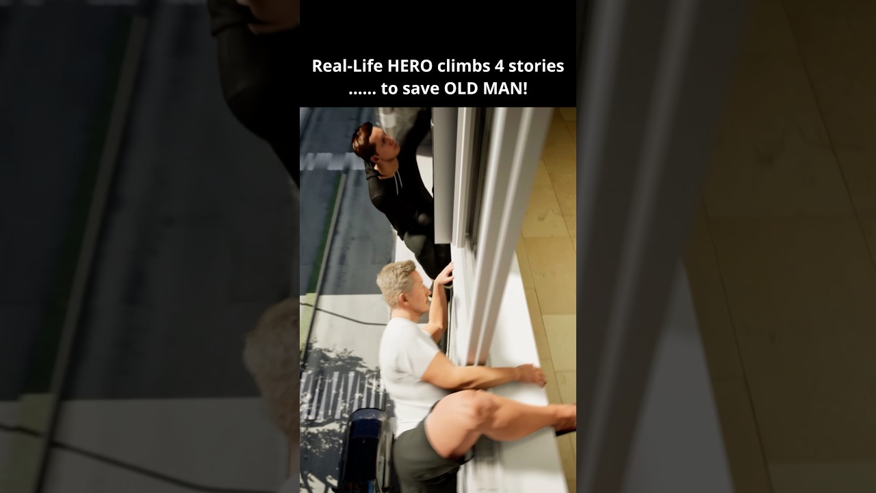 Real-Life HERO climbs 4 stories to save OLD MAN! #shorts #story #heroic