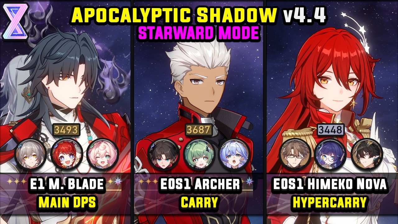 E1 Mortenax Blade & E0S1 Archer & E0S1 Himeko Nova (4 Star) Apocalyptic Shadow - Starward Mode 4.4
