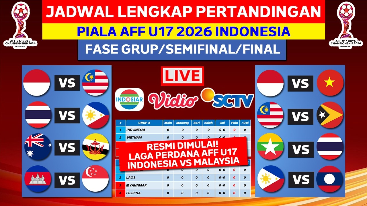 LAGA PERDANA! Jadwal Lengkap Piala AFF U17 2026 - Timnas Indonesia vs Malaysia - Live Indosiar