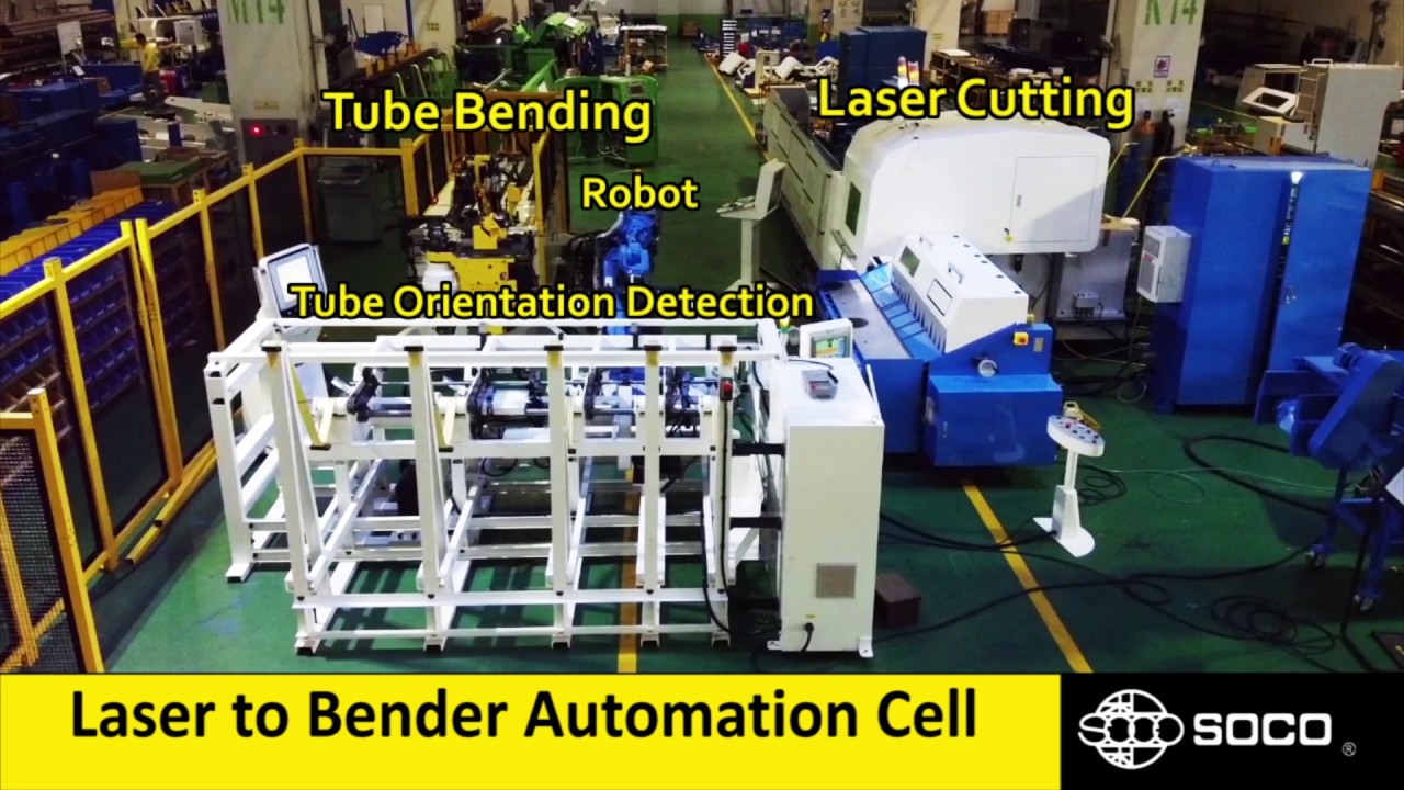 Tube Laser + Bender automation cell | SOCO Machinery 和和雷射切管機 + CNC彎管機自動化生產設備
