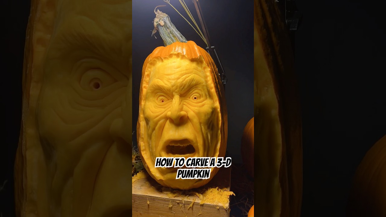 Carving a 3D Pumpkin Face Step-by-Step! 🎃🔥 #PumpkinSculpting #halloween #pumkincarving #ideas