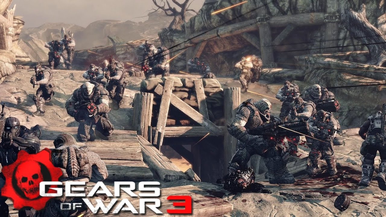 Massive NPC Battle on Trenches - GEARS OF WAR 3 NPC Wars