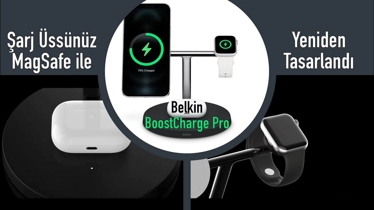 iPhone,Watch,Airpods üçlüsünü aynı anda şarj edin hemde iPhone’u MagSafe ile! Belkin BoostCharge Pro