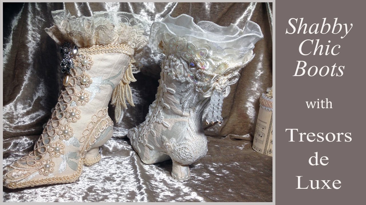 Victorian / Vintage Style / Shabby Chic Fabric Cushioned Boots  with Tresors de Luxe