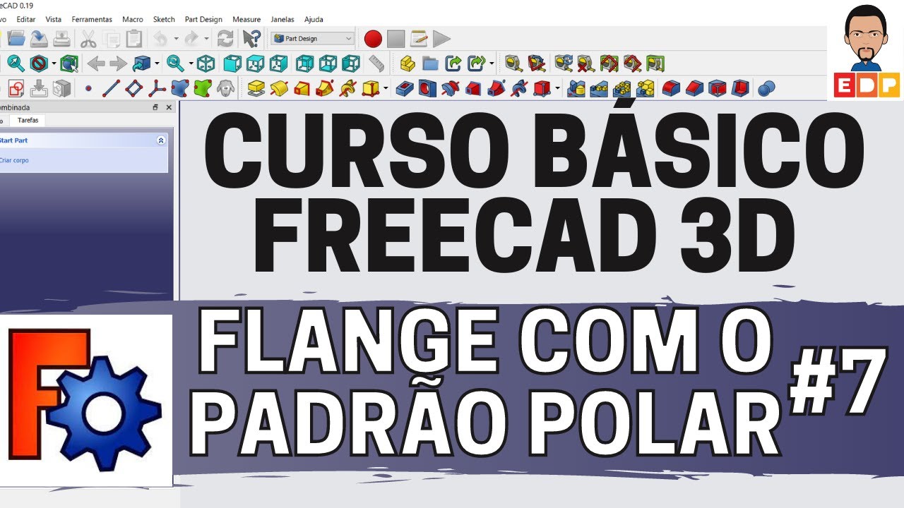 Curso Introdutório FreeCAD Desenho de um flange no FreeCAD o uso do padrão polar vídeo 7