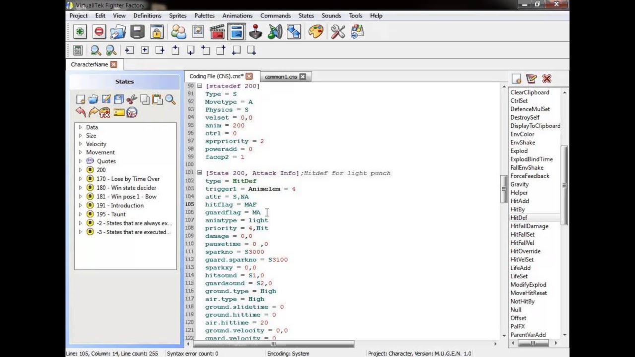 The Ultimate Mugen Tutorial - Programming a basic attack and CNS Format.