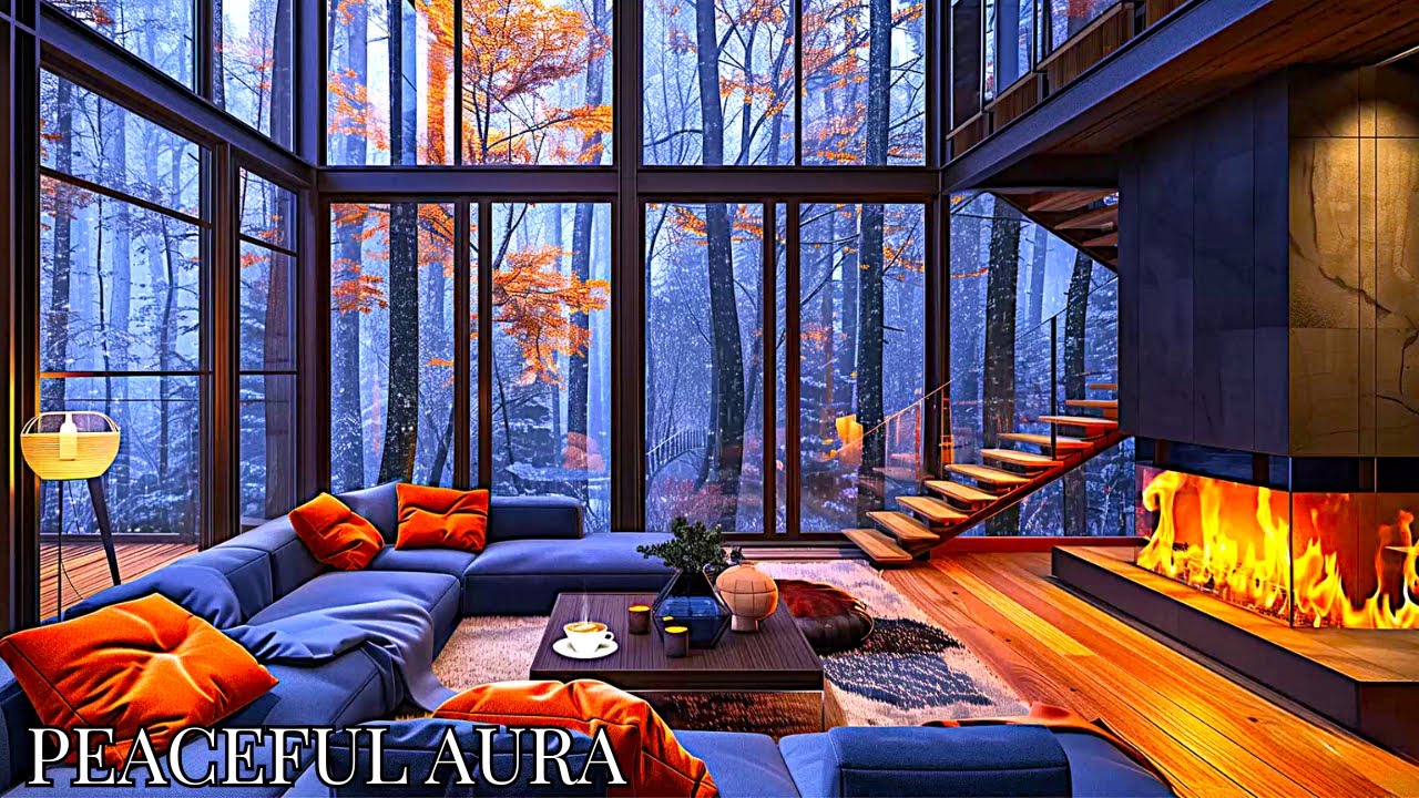Cozy Fireplace in a Glass Forest Cabin 🌲🔥 | Luxury Winter Ambience for Deep Sleep