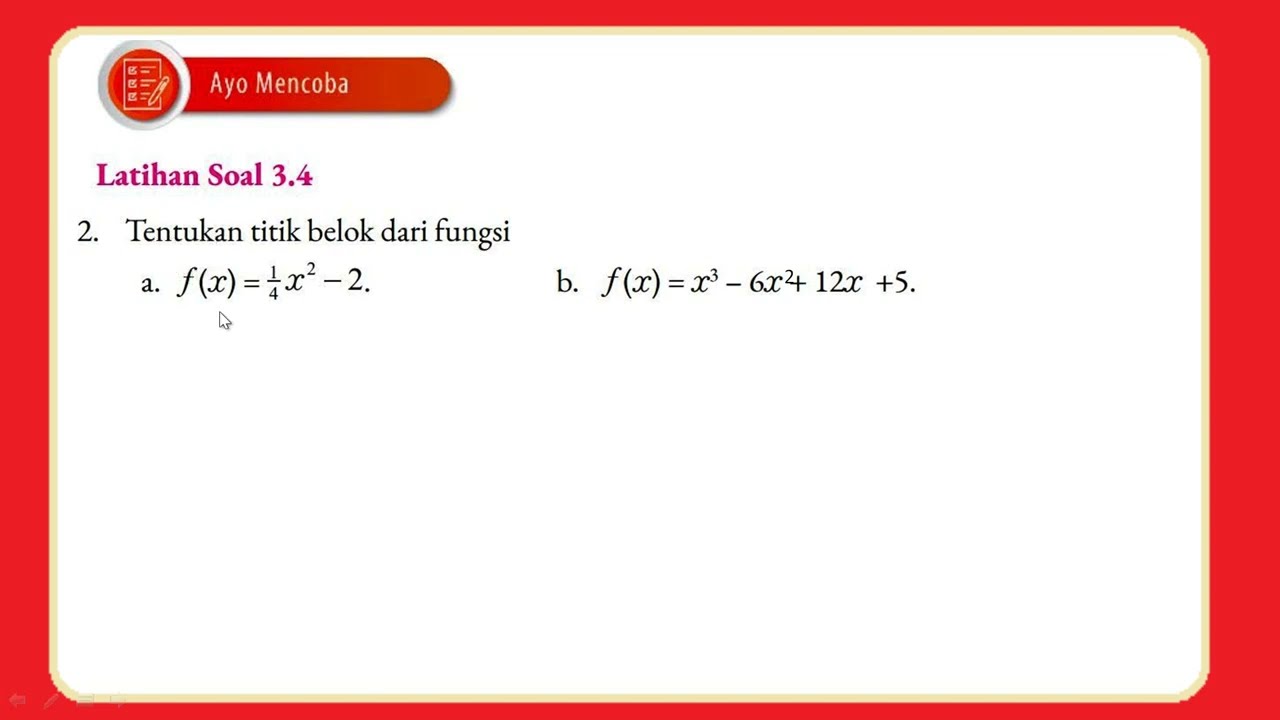 Tentukan titik belok dari fungsi (Latihan Soal 3.4 Turunan Fungsi - Aplikasi Turunan nomor 2)