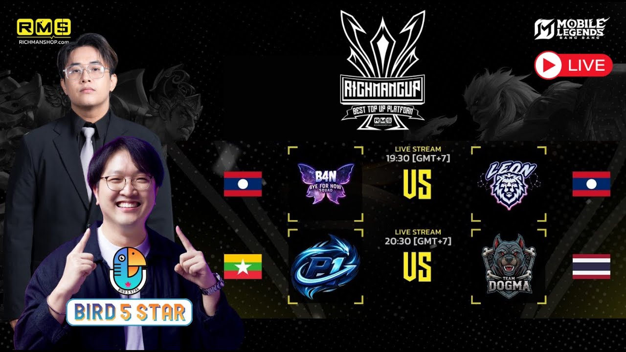 🔴LIVE ถ่ายทอดสด MLBB Richman cup ทีมไทย ลาว และเมียนมาร์ รอบ Play offs 8 ทีม Day2