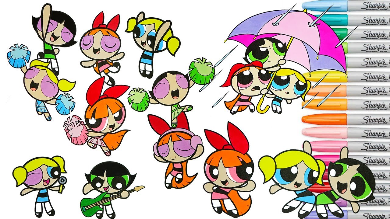 Powerpuff Girls Coloring Book Compilation Blossom Bubbles Buttercup Rainbow Splash